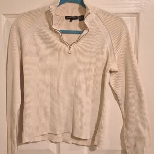 JEANNE PIERRE Cream Ribbed Turtleneck Sweater